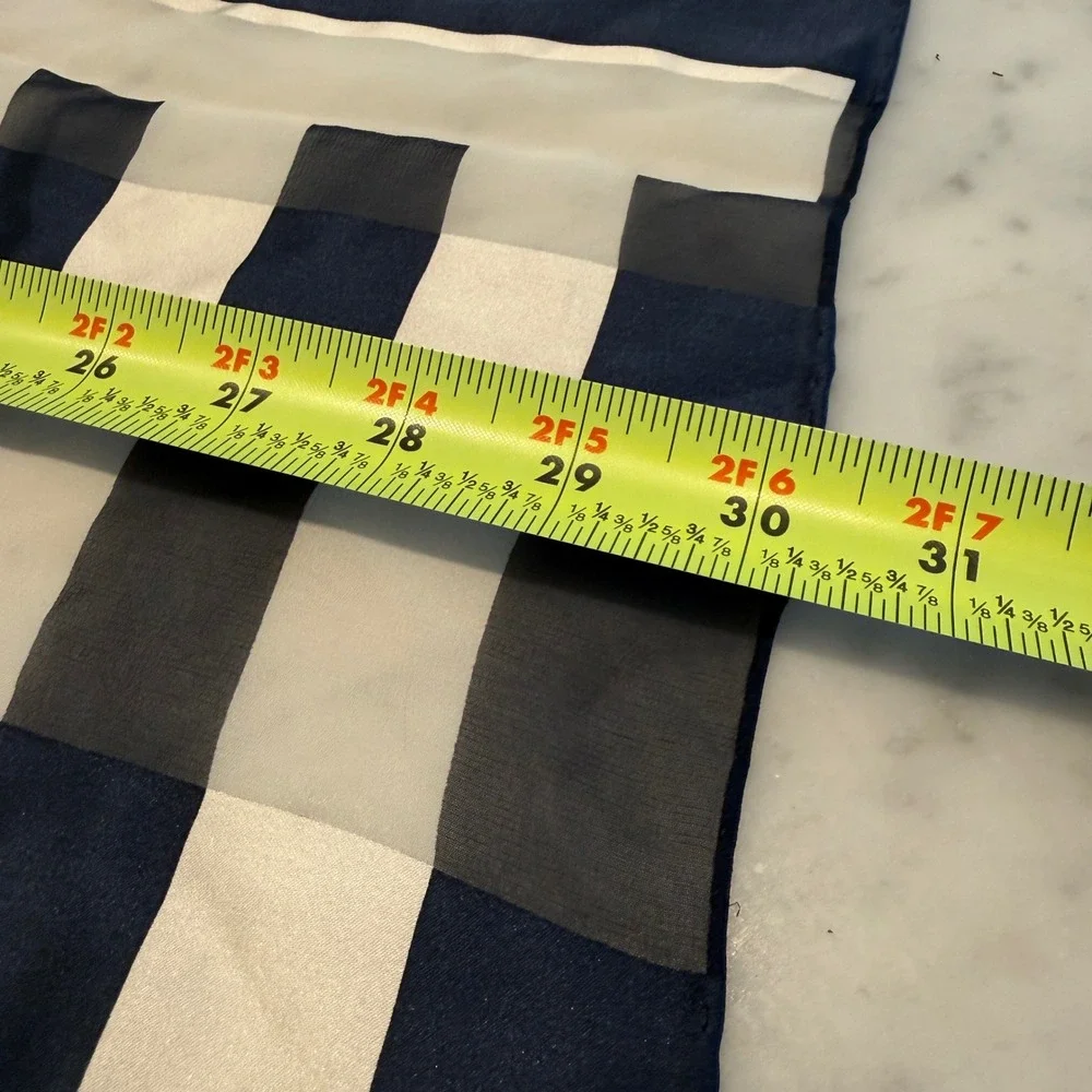 Jun Ashida Silk Scarf Navy Blue White Striped Square Large Hand Rolled Japan